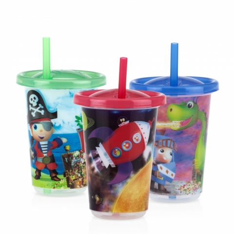 Nuby 3-Pack Stackable Printed Wash or Toss Straw Cups