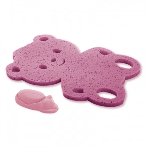 Kit Banho: Esponja para Banheira e Saboneteira Urso