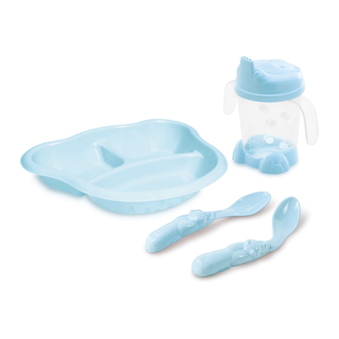 Set Alimentación: Plato Con Divisiones, Porta-Jugo y Cucharas